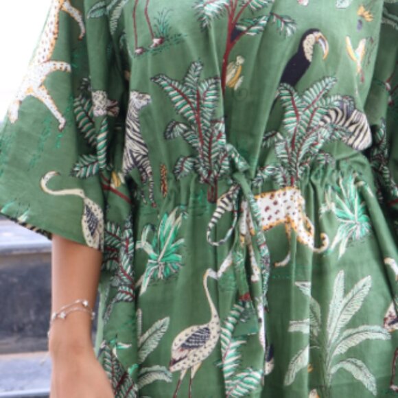 BRAND NEW Cotton Kaftan For Women Tiger Hand Block Printed Maxi Dress Gift For - Picture 4 of 4